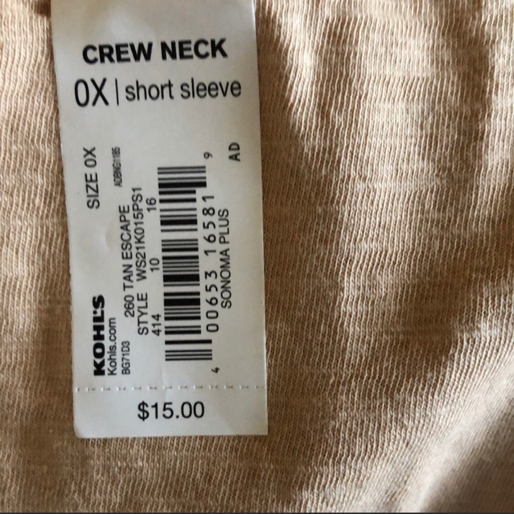 New Women’s T-Shirt Sonoma Tan Crew Neck Short Sleeve Tee Shirt Women’s 0X - Picture 10 of 10